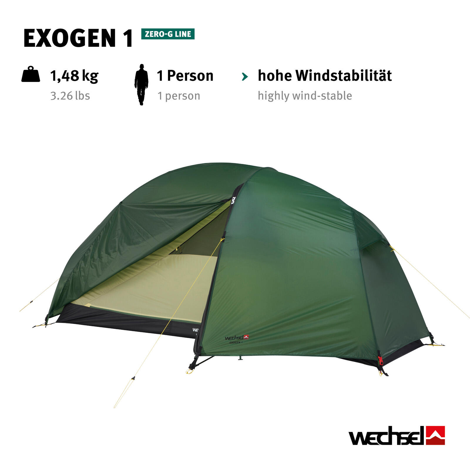 Trekkingzelt Exogen 1 Personen Geodät Camping Fahrrad Biwak Zelt 1,48 kg 3/7