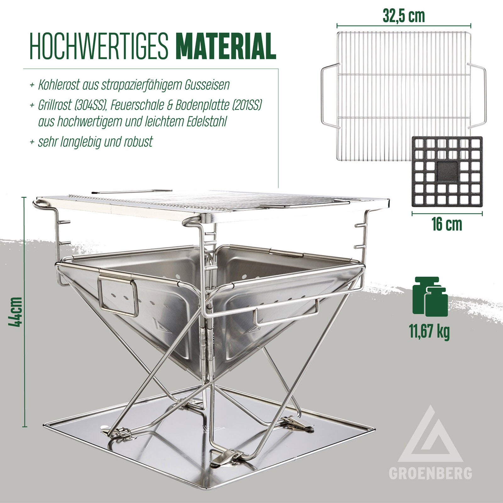 Camping Grill Katla L Faltgrill Holz Kohle Faltbar Outdoor Edelstahl 3/7
