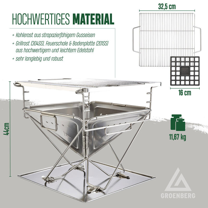 Camping Grill Katla L Barbecue pliant Bois Charbon Pliable Outdoor Acier