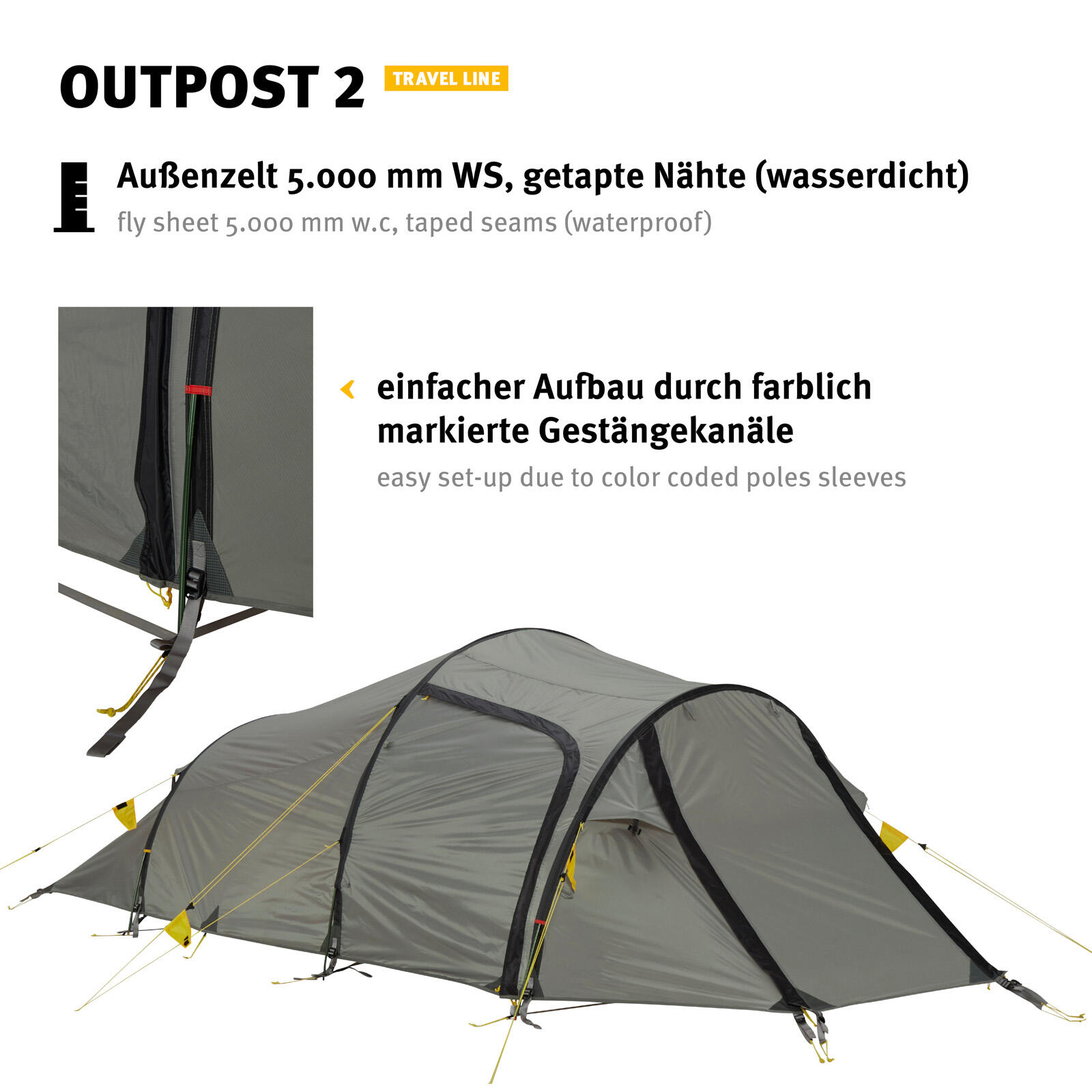 Trekkingzelt Outpost 2 Personen Camping Fahrrad Tunnel Zelt Biwak 3,3 kg 5/7