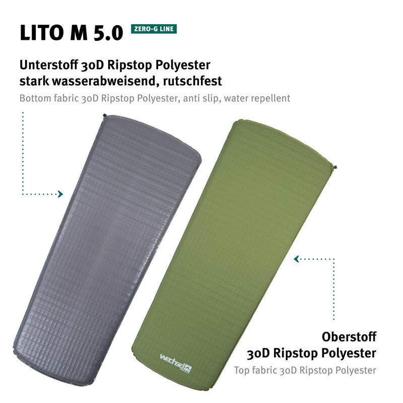 Matelas de trekking Lito M 5.0 Lit à air léger Auto-gonflant 0,85 kg