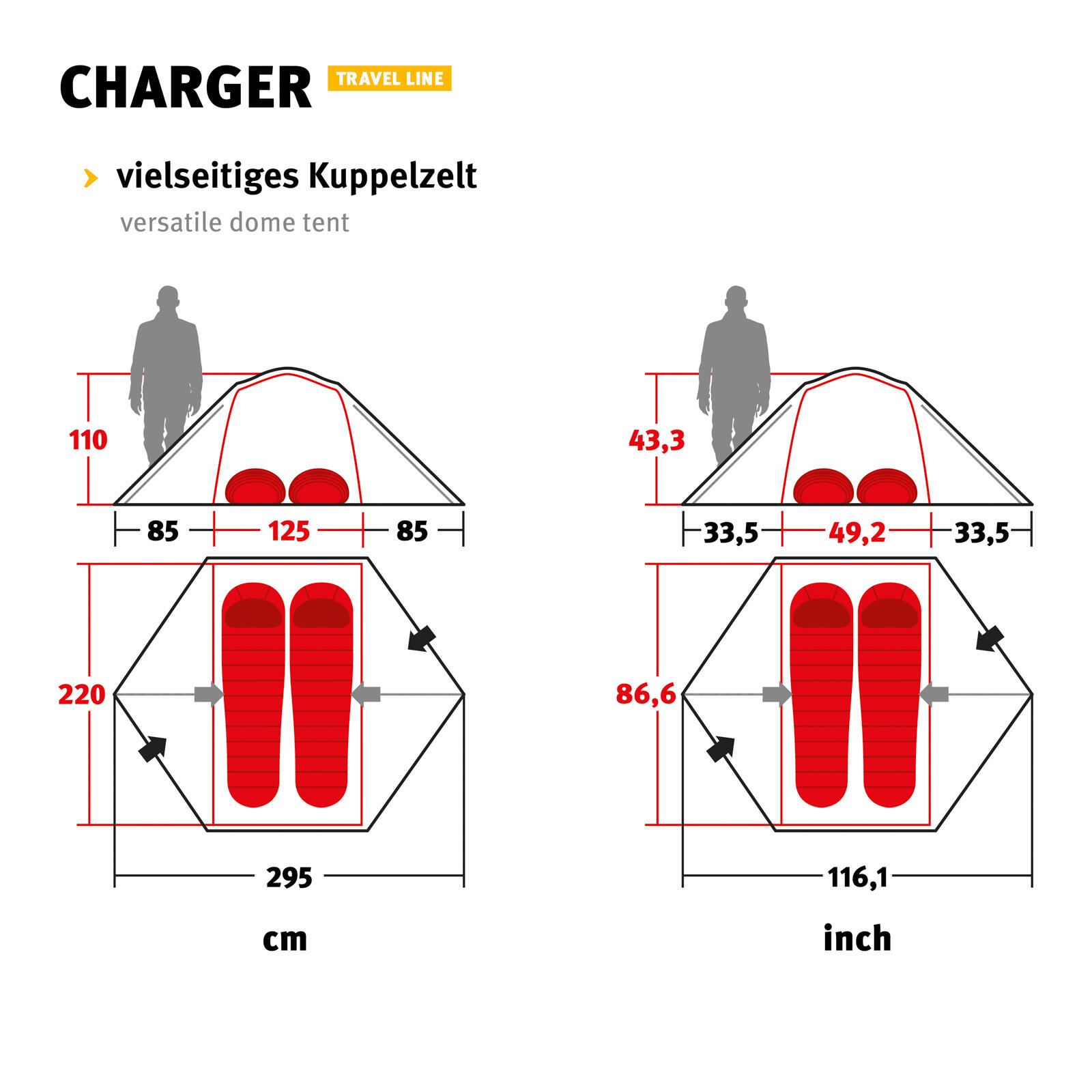 Trekkingzelt Charger 2 Personen Camping Fahrrad Geodät Zelt Biwak 2,6 kg 2/7