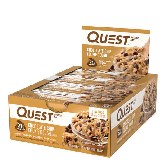 Barres protéinées - Quest Bar - Pâte à Biscuit Pépites de Chocolat Boite de 12