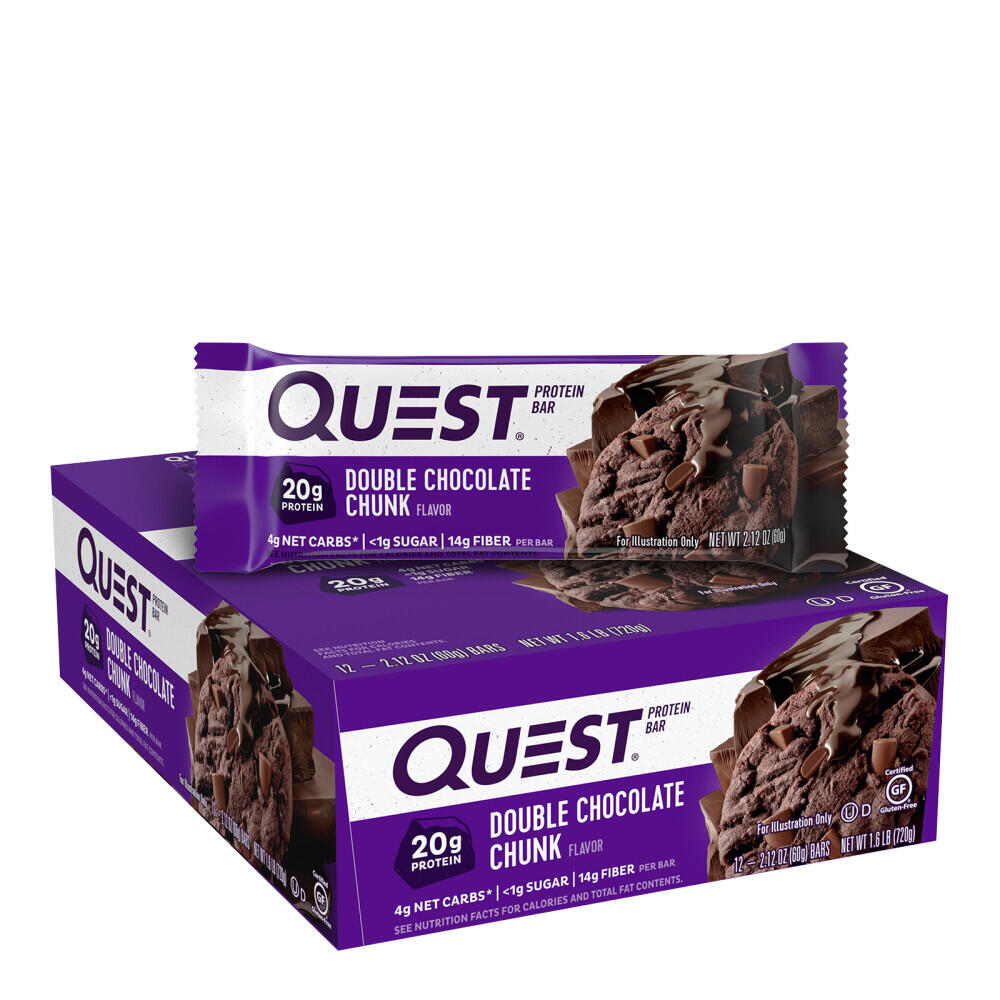 Quest - Barres Protéinées - Quest Bar - Double Chocolat En Morceaux Boite De 12 - Barre Protéinée - Decathlon