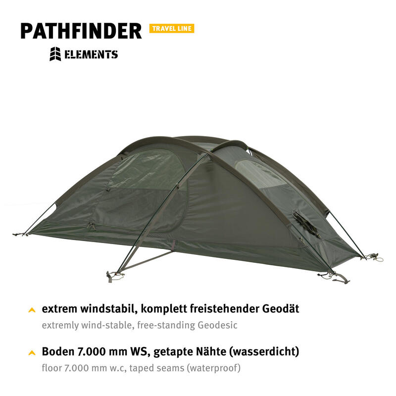 Tente de trekking Pathfinder Elements 1 personne Géodaté Bivouac Alu 2,5 kg