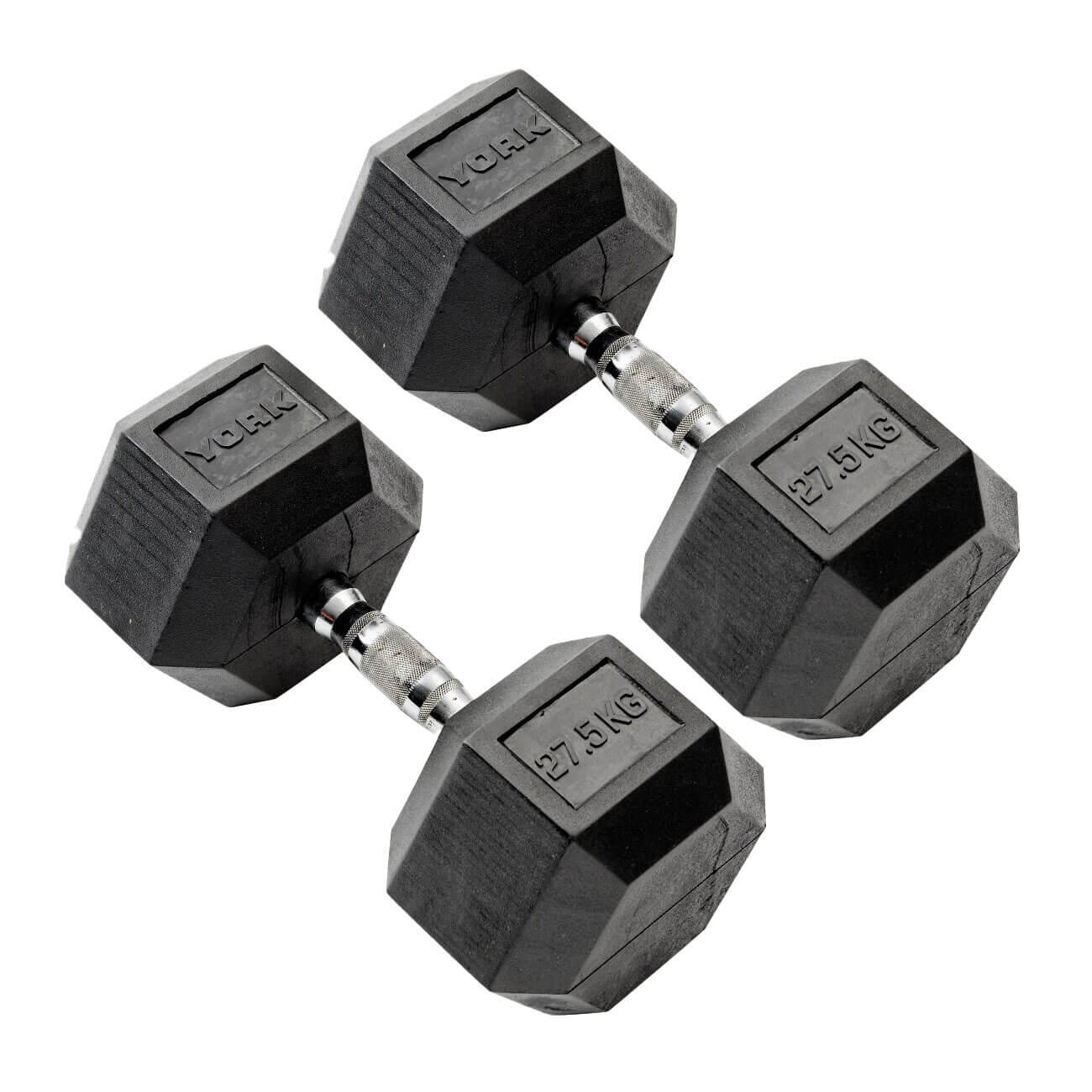 YORK BARBELL 27.5kg Commercial Rubber Hex Dumbbell Weights