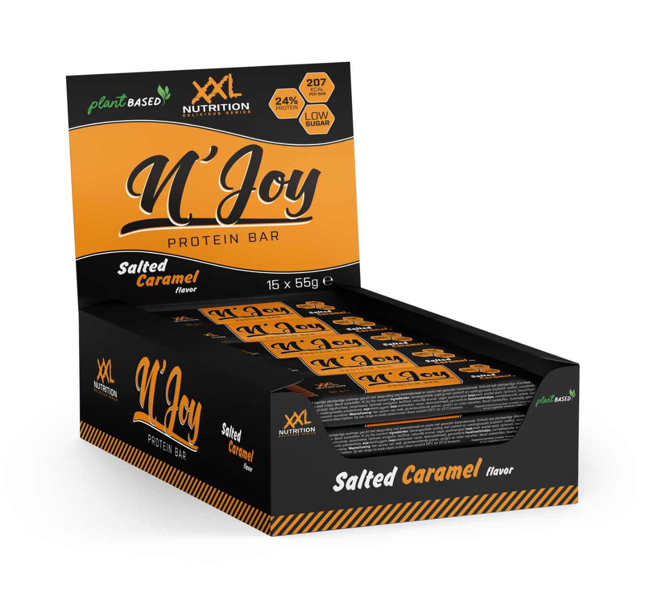 XXL NUTRITION N'Joy Protein Bar - 13g Proteïne, Eiwitreep, Vegan - Gezouten Karamel - 15 Pack