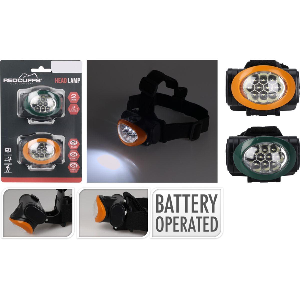 Lampe frontale REDCLIFFS 2 pièces 10 LED noire, 3 modes, serre-tête réglable 5/7