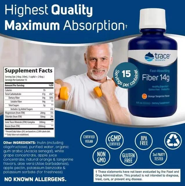 Trace Minerals Folyékony Rost Probiotikumokkal Narancs-Mandarin ízben 14g, 444ml 4/6
