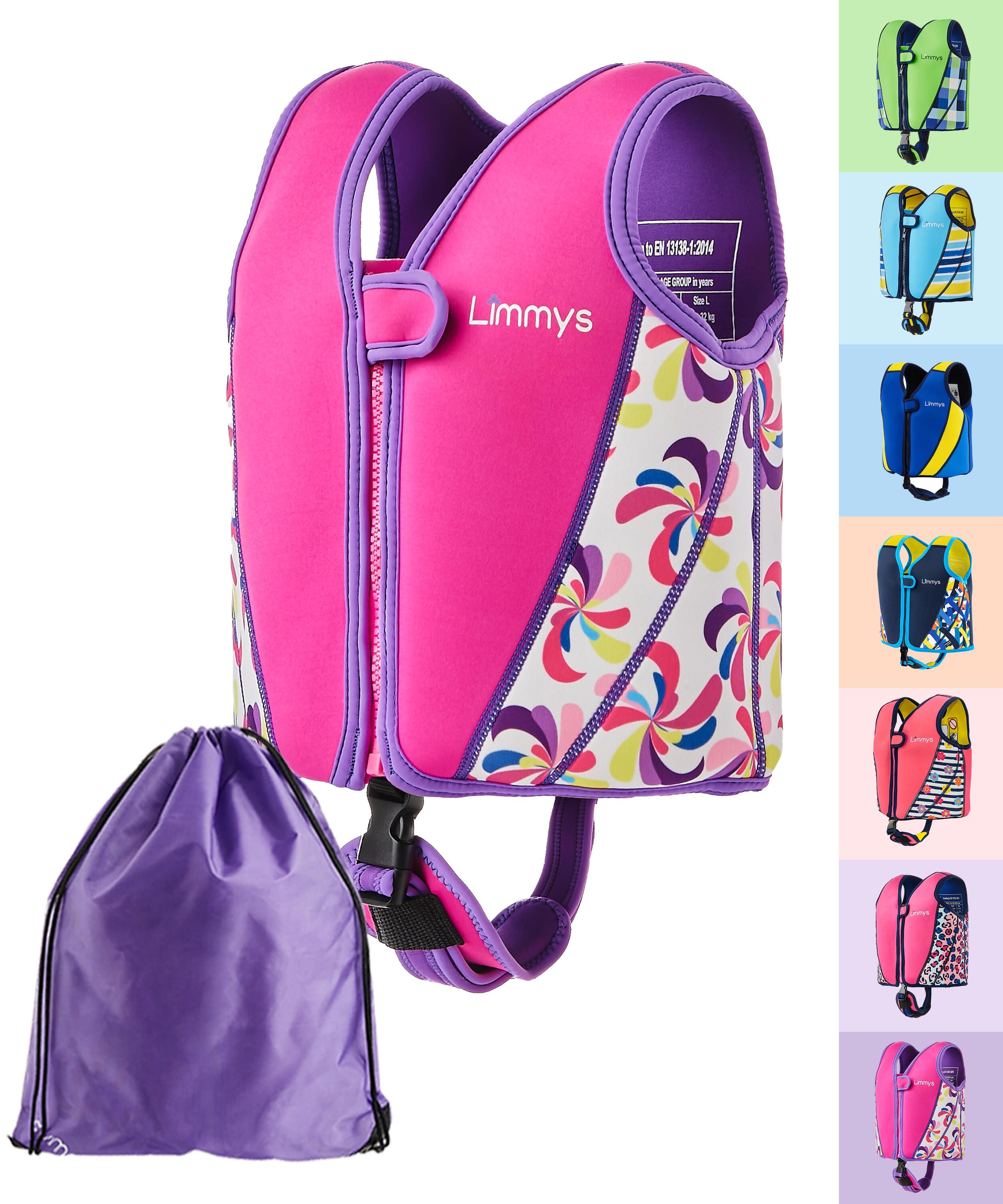 LIMMYS Limmys Premium neopreen zwemvest  kinderen - trekkoord tas inbegrepen