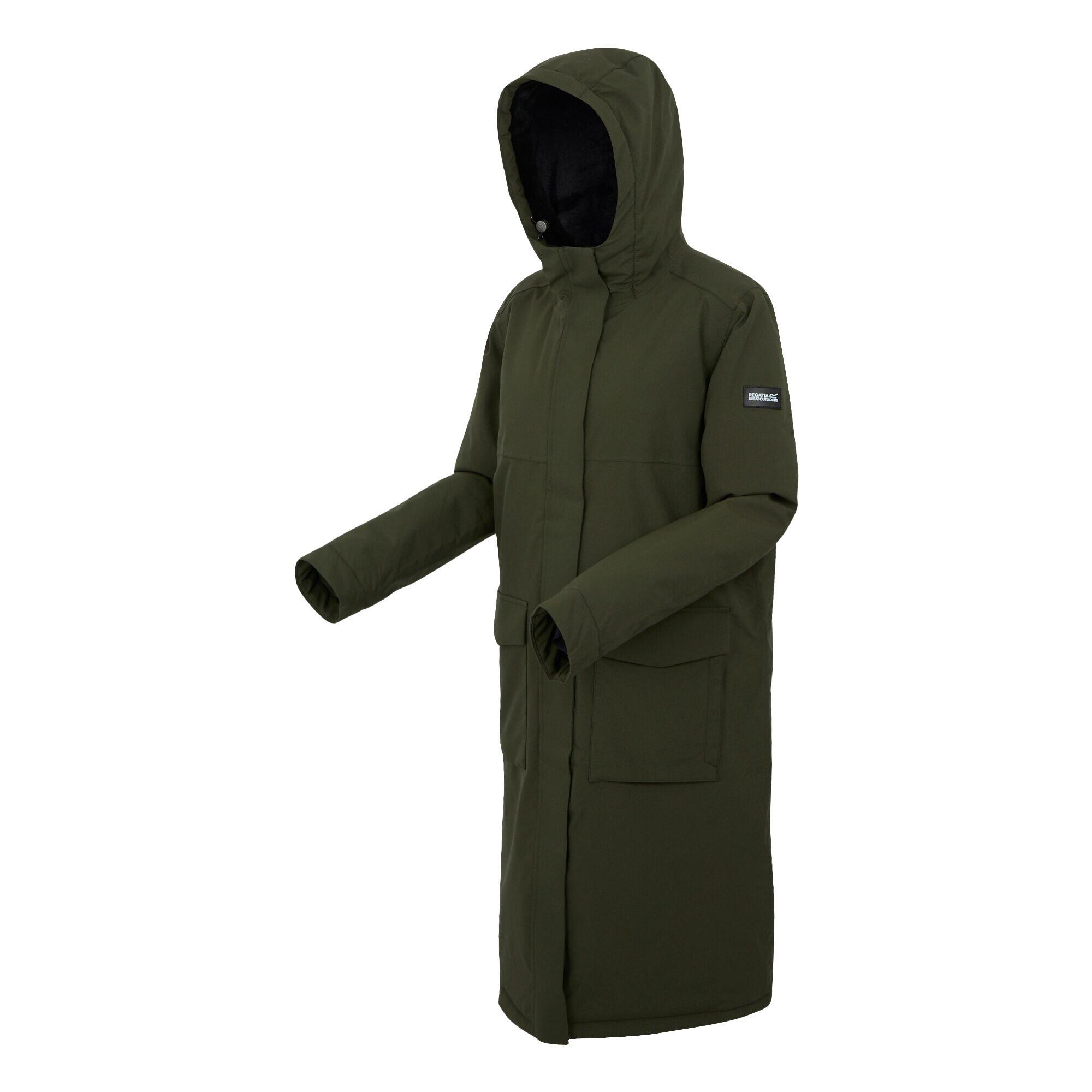 Dames Yarli Longline Waterdichte Jas (Donkere kaki/zwart) 3/5