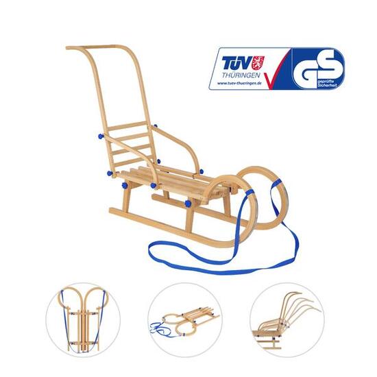 Zusammenklappbarer Holzschlitten DREWMAX AD423/95cm/AD310 Set mit Schiebestange