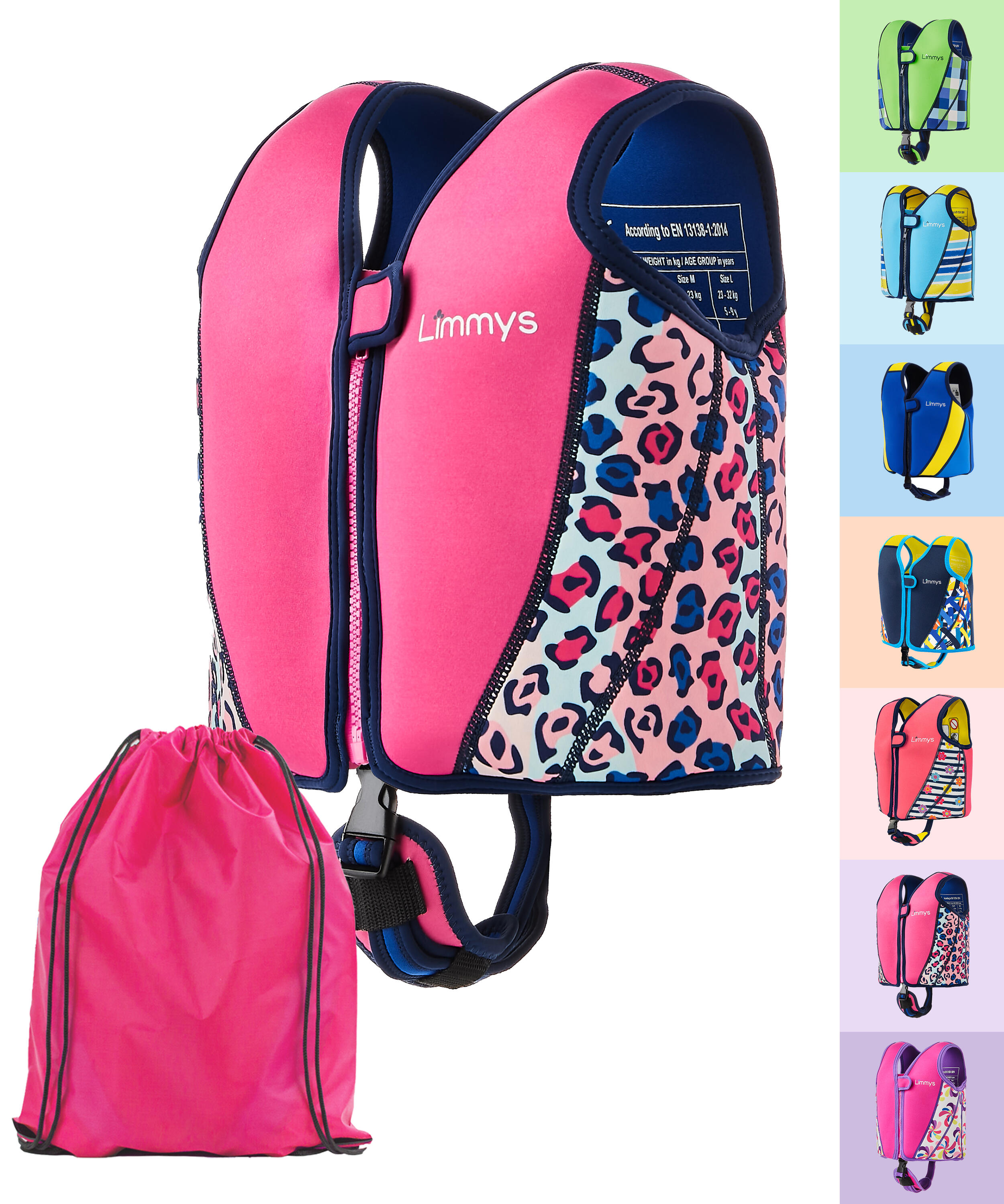 LIMMYS Limmys Premium neopreen zwemvest  kinderen - trekkoord tas inbegrepen