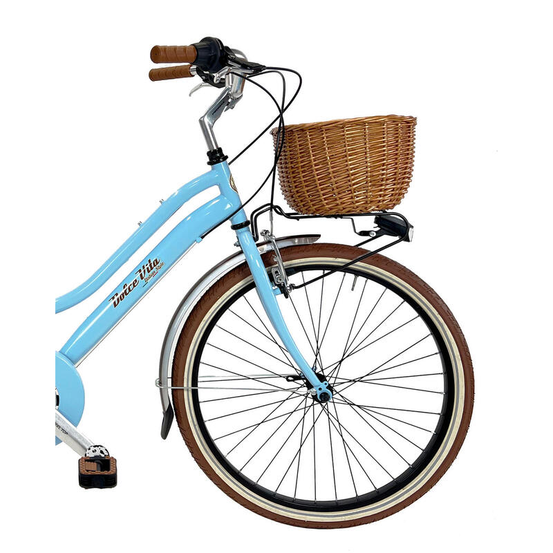 Bicicletă pentru fete Dolce Vita JUNIOR 24" cu coș - Albastru deschis