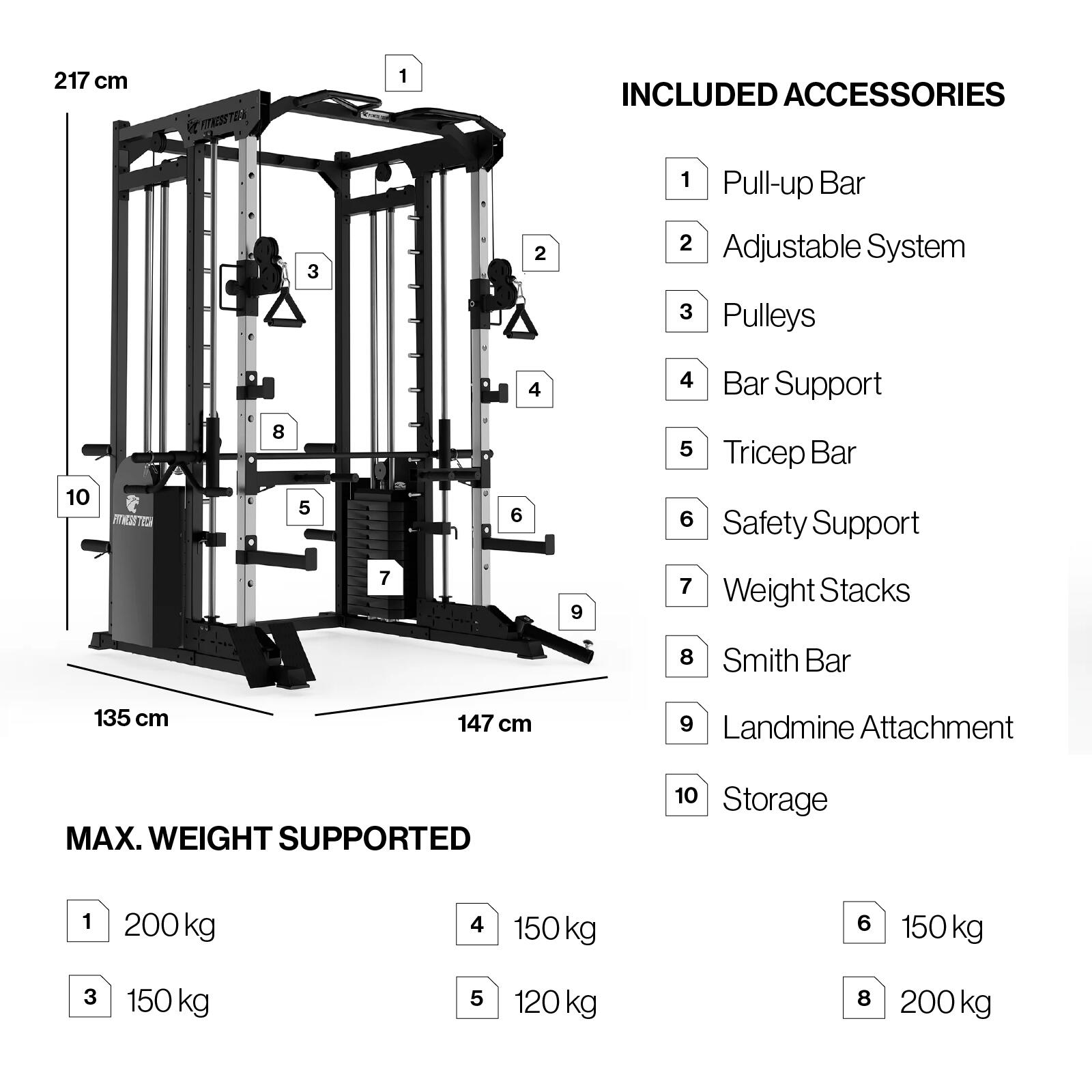 Multipower Smith Machine S8000 Musculación Fitness Tech 2/8