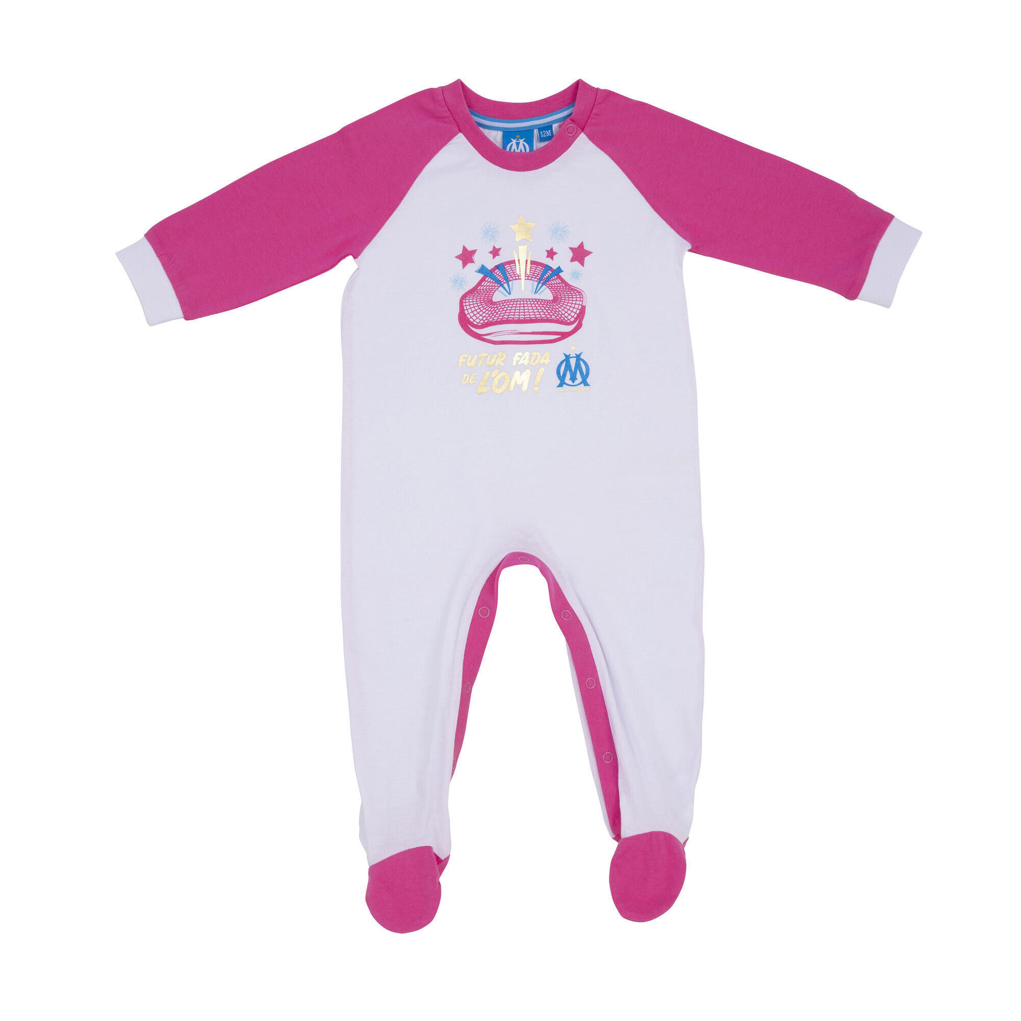 Olympique De Marseille - Grenouillère Bébé Fille Om - Collection Officielle Olympique De Marseille - T-shirt Manches Longues - Rose - 6 Mois - Decathlon