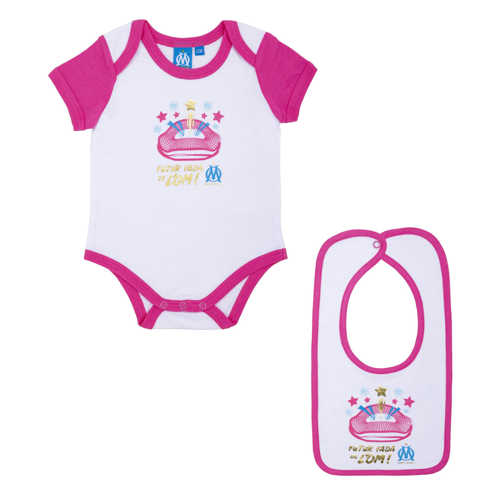 Olympique De Marseille - Body Bavoir Bébé Fille Om - Collection Officielle Olympique De Marseille - T-shirt Manches Courtes - Rose - 3 Mois - Decathlon
