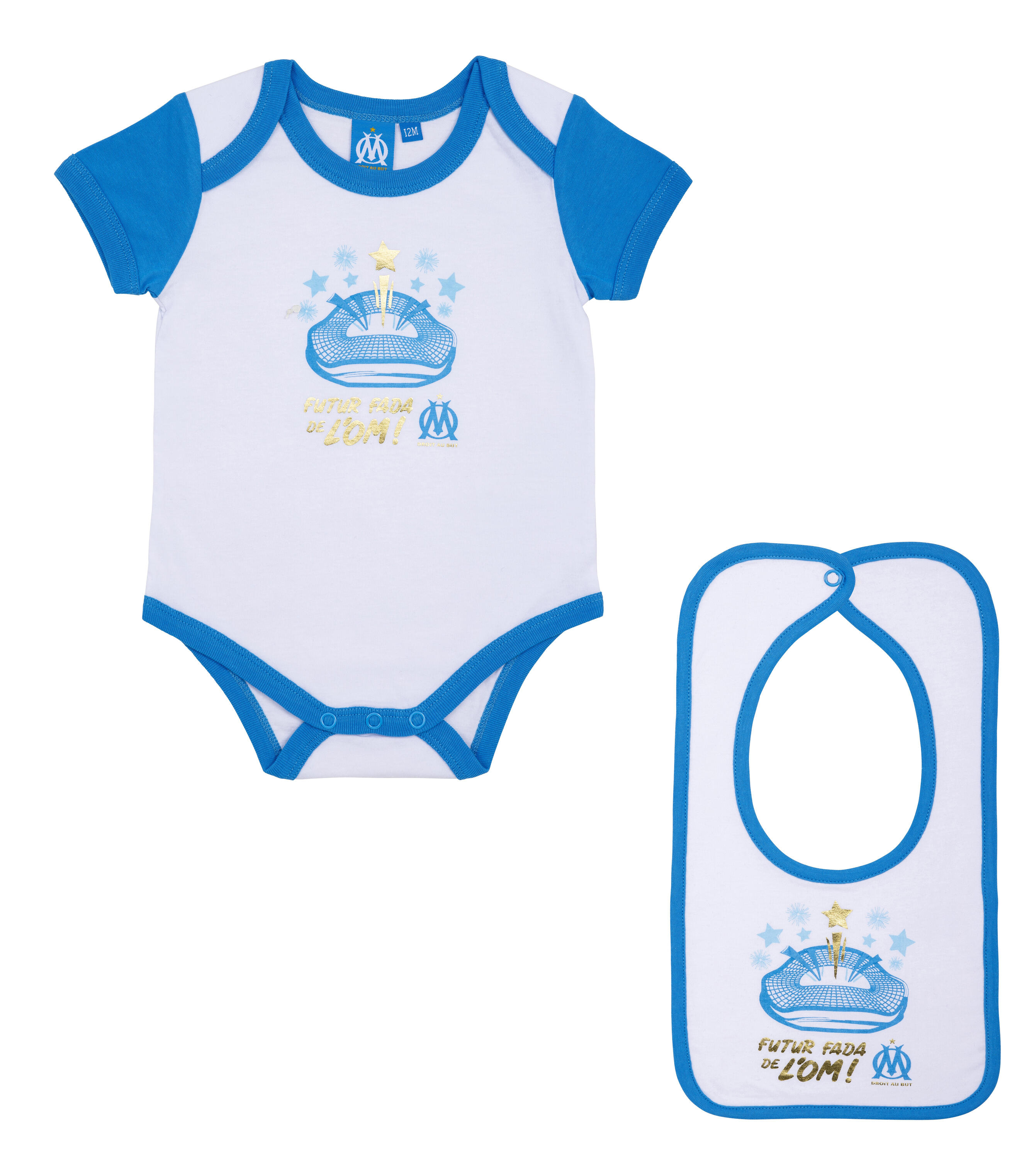 Body bavoir bébé garçon OM - Collection officielle OLYMPIQUE DE MARSEILLE 1/2