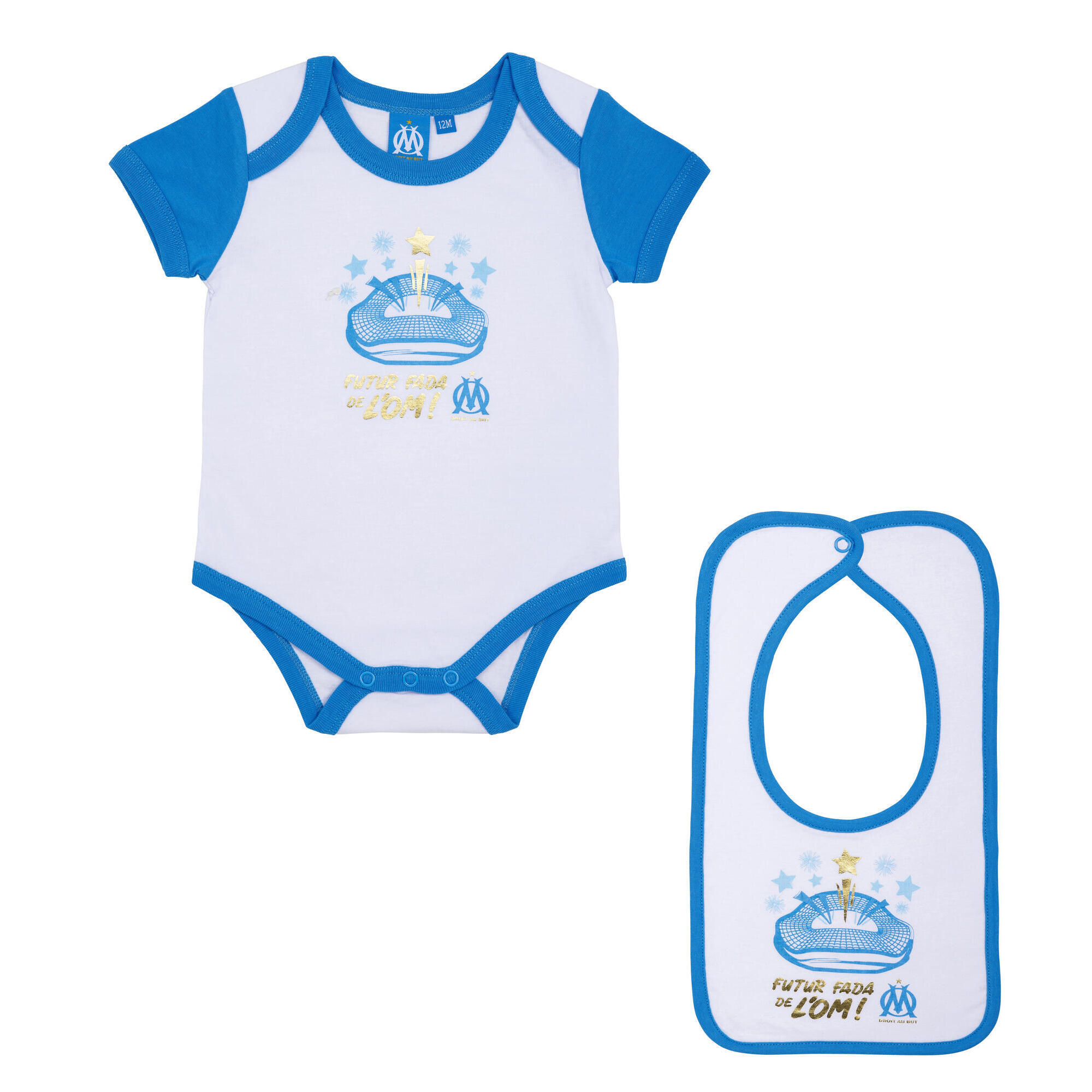 Olympique De Marseille - Body Bavoir Bébé Garçon Om - Collection Officielle Olympique De Marseille - T-shirt Manches Courtes - Bleu - 3 Mois - Decathlon