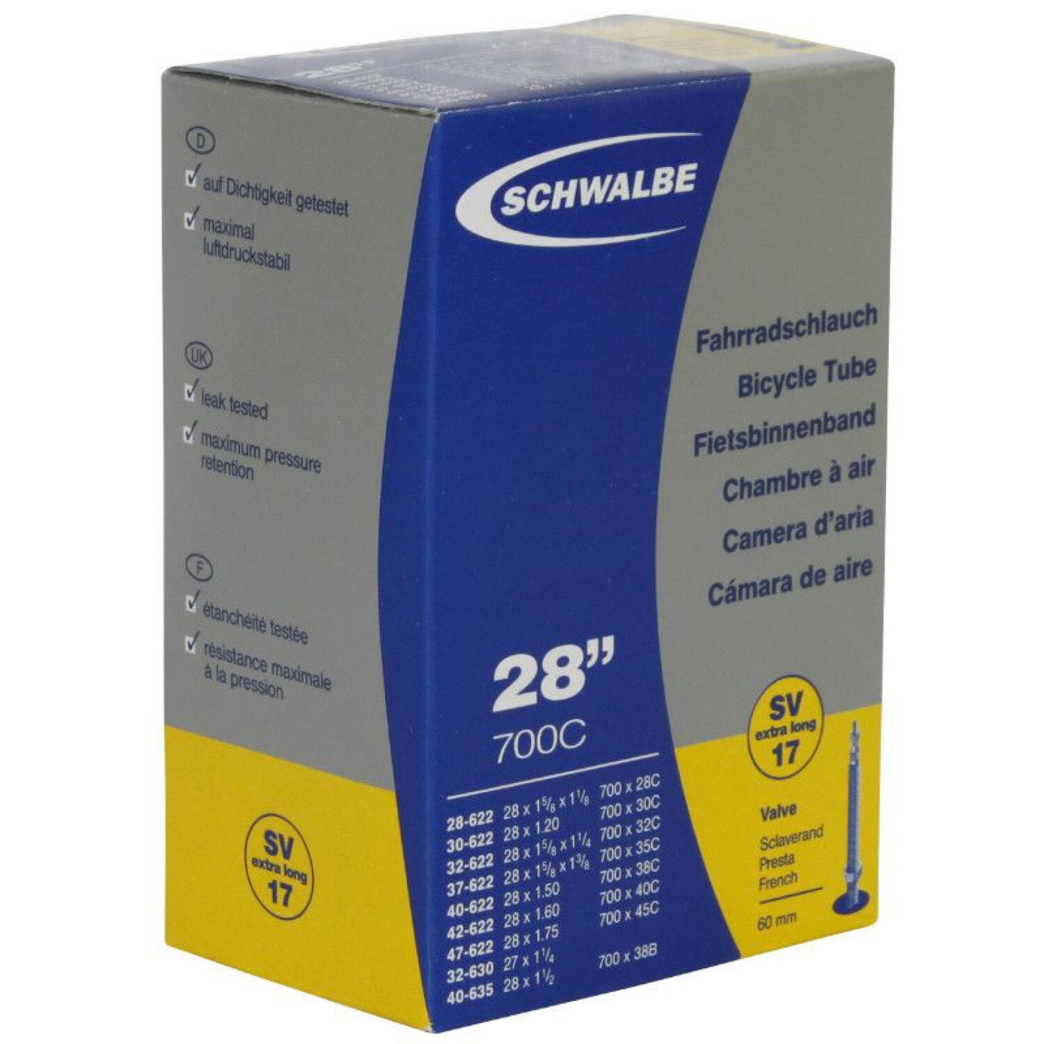 Schwalbe - Chambre Air Vtc 700x28/47 27x1 1/4  (28") Vp Schwalbe Sv17 - 4026495098588 - Chambre À Air - 28-622 - Decathlon
