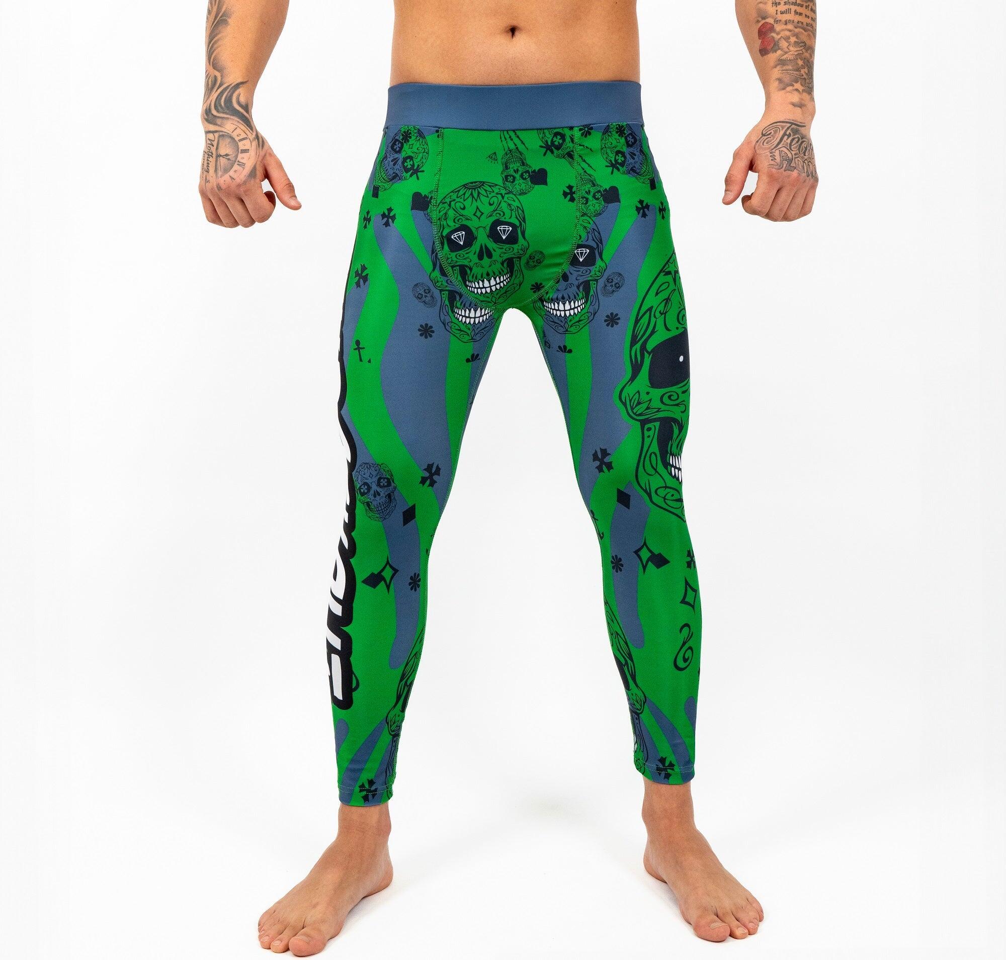 Pantaloni Compresie Knockout Skull Verde / S