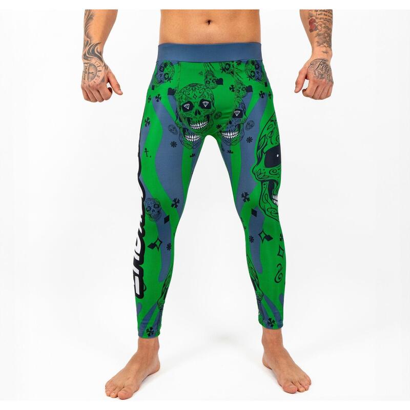 Pantaloni Compresie Knockout Skull Verde / S