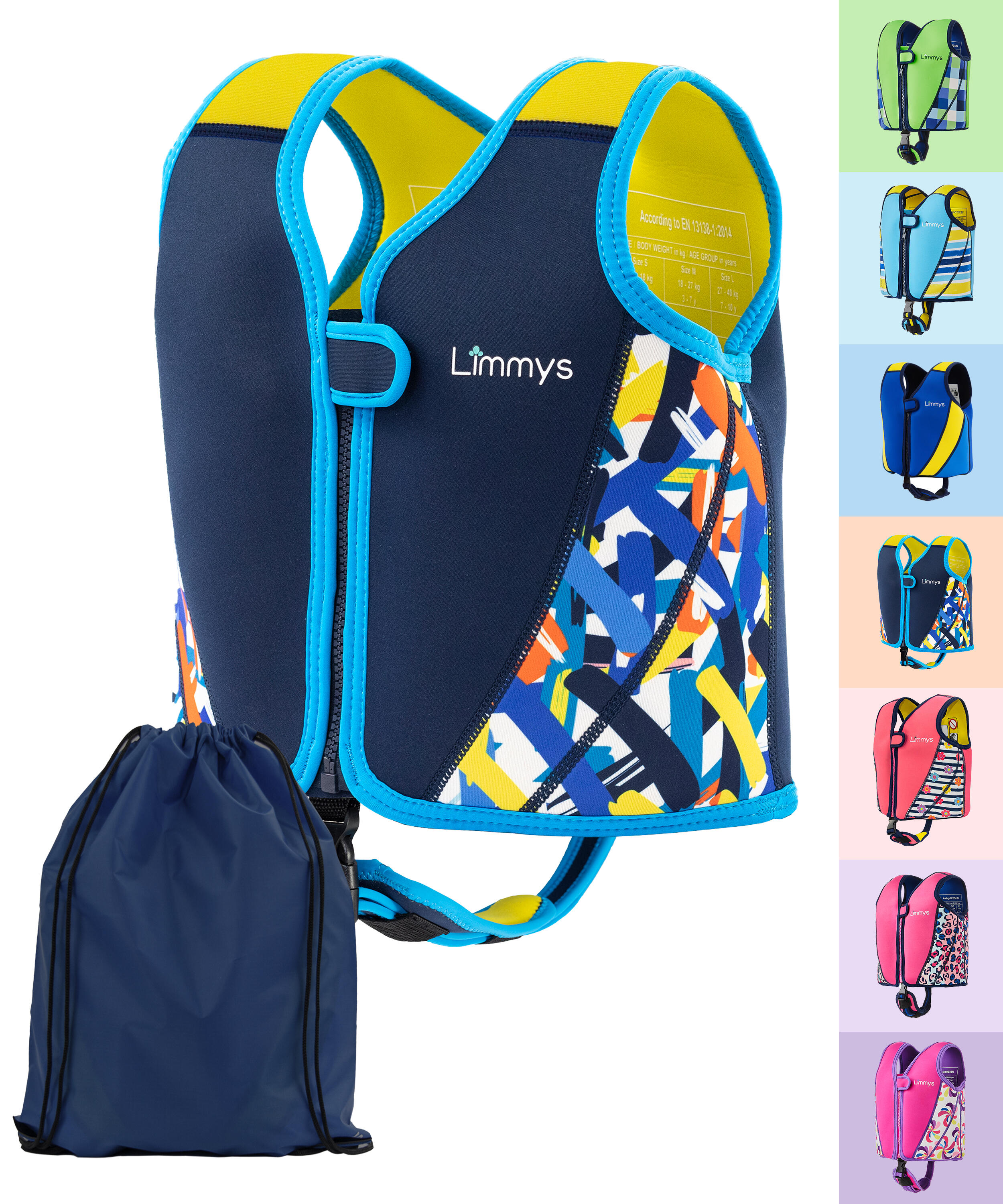 LIMMYS Limmys Premium neopreen zwemvest  kinderen - trekkoord tas inbegrepen