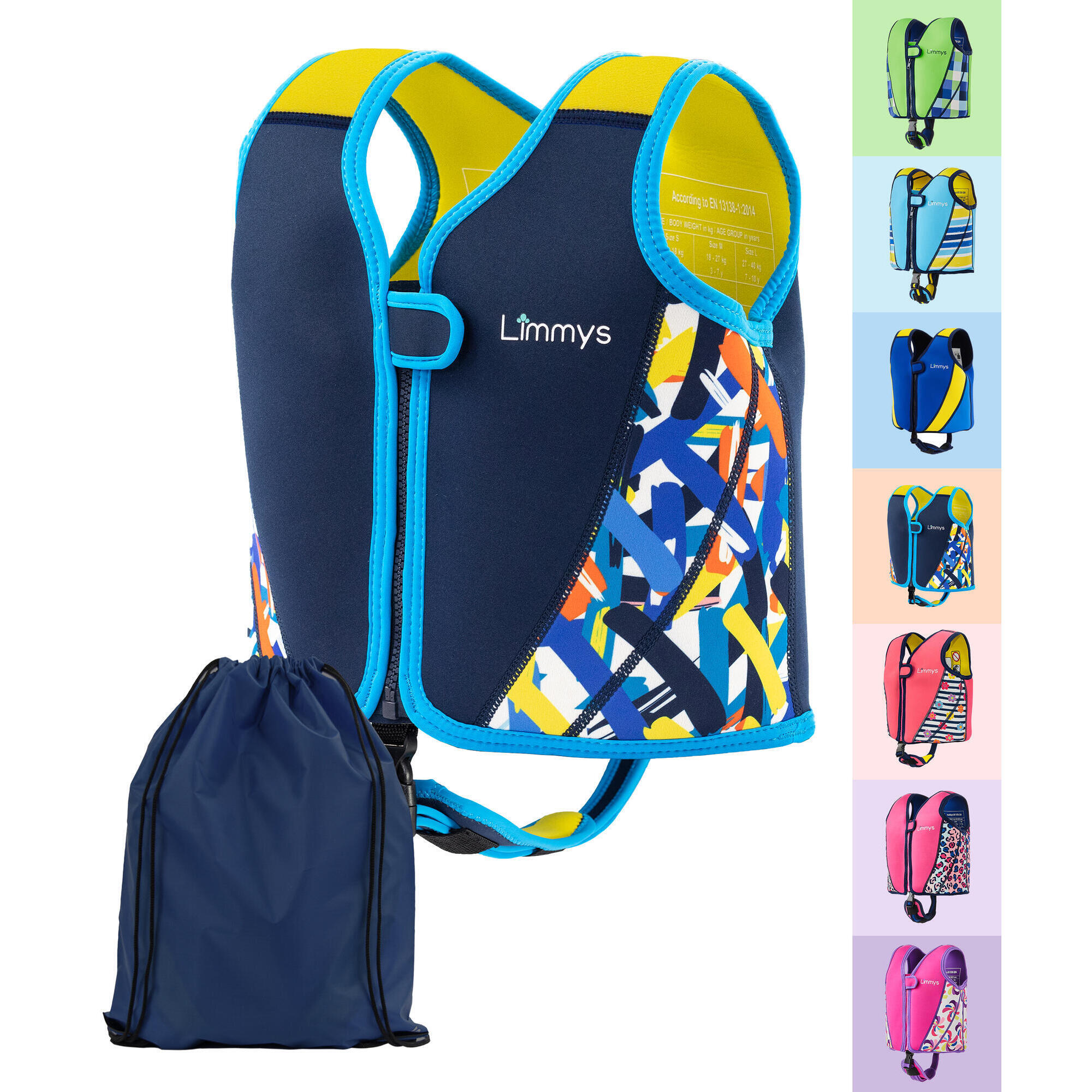 Limmys - Gilet De Natation D'Entraînement En Néoprène Pour Enfants Avec Sac À Cordon - Gilet De Natation - Bleu - Moyen - Decathlon