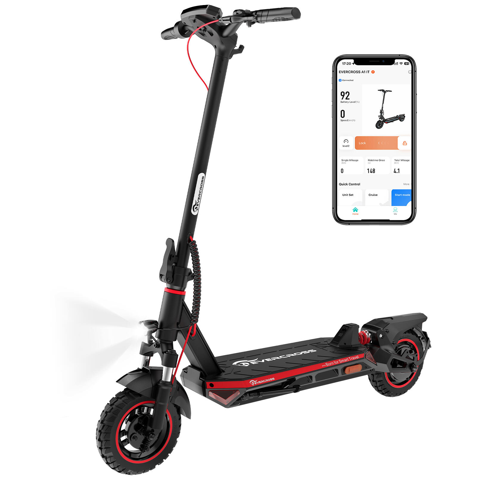 Trotinete eléctrica dobrável para adultos-evercross a1(abe)-preto vermelho