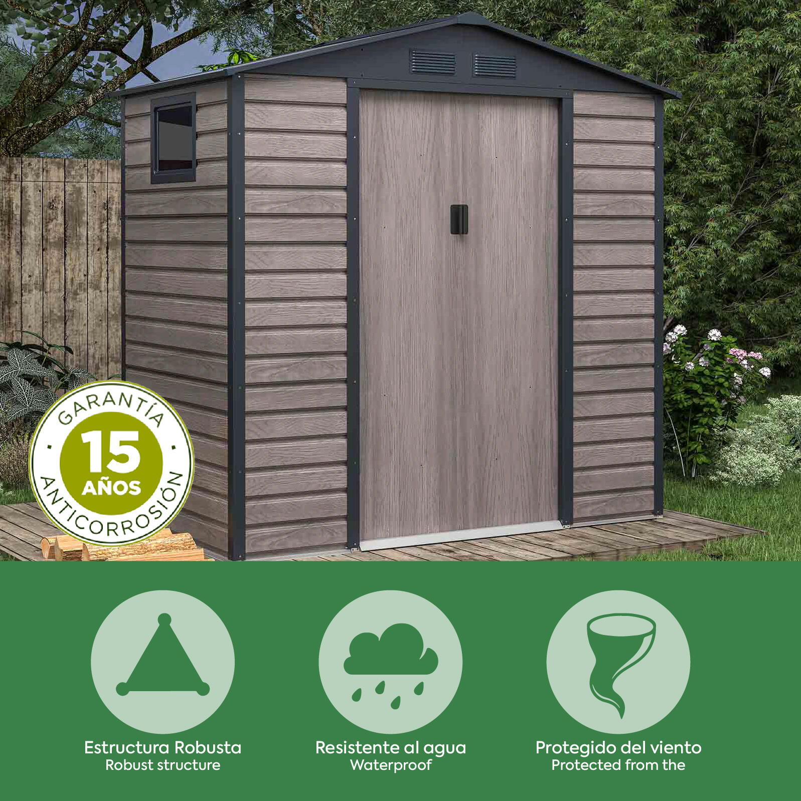 Caseta Metálica Gardiun Surrey 2,71 m2 Exterior 213x127x211 cm de Acero con Vent 5/5