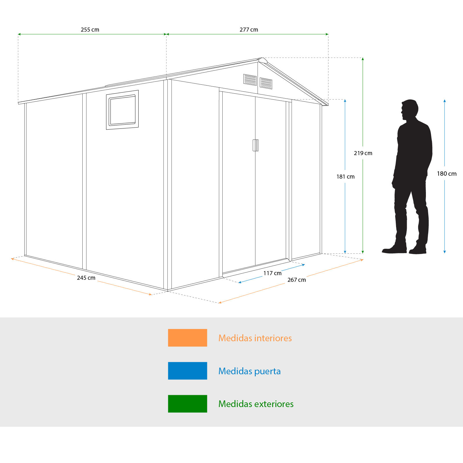 Caseta Metálica Gardiun Surrey 7,06 m2 Exterior 277x255x219 cm de Acero con Vent 4/5