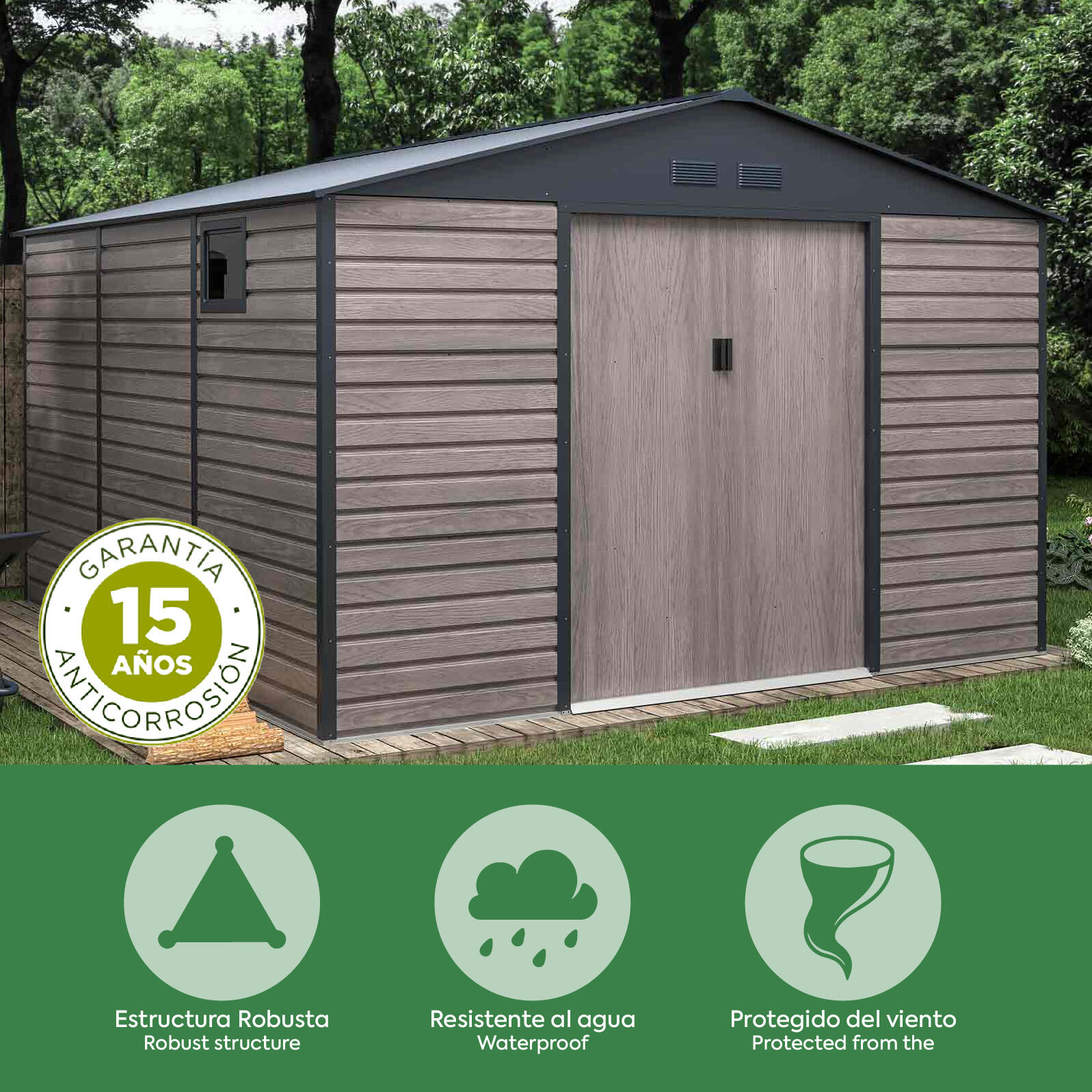 Caseta Metálica Gardiun Surrey 13 m2 Exterior 340x382x226 cm de Acero con Ventan 5/5
