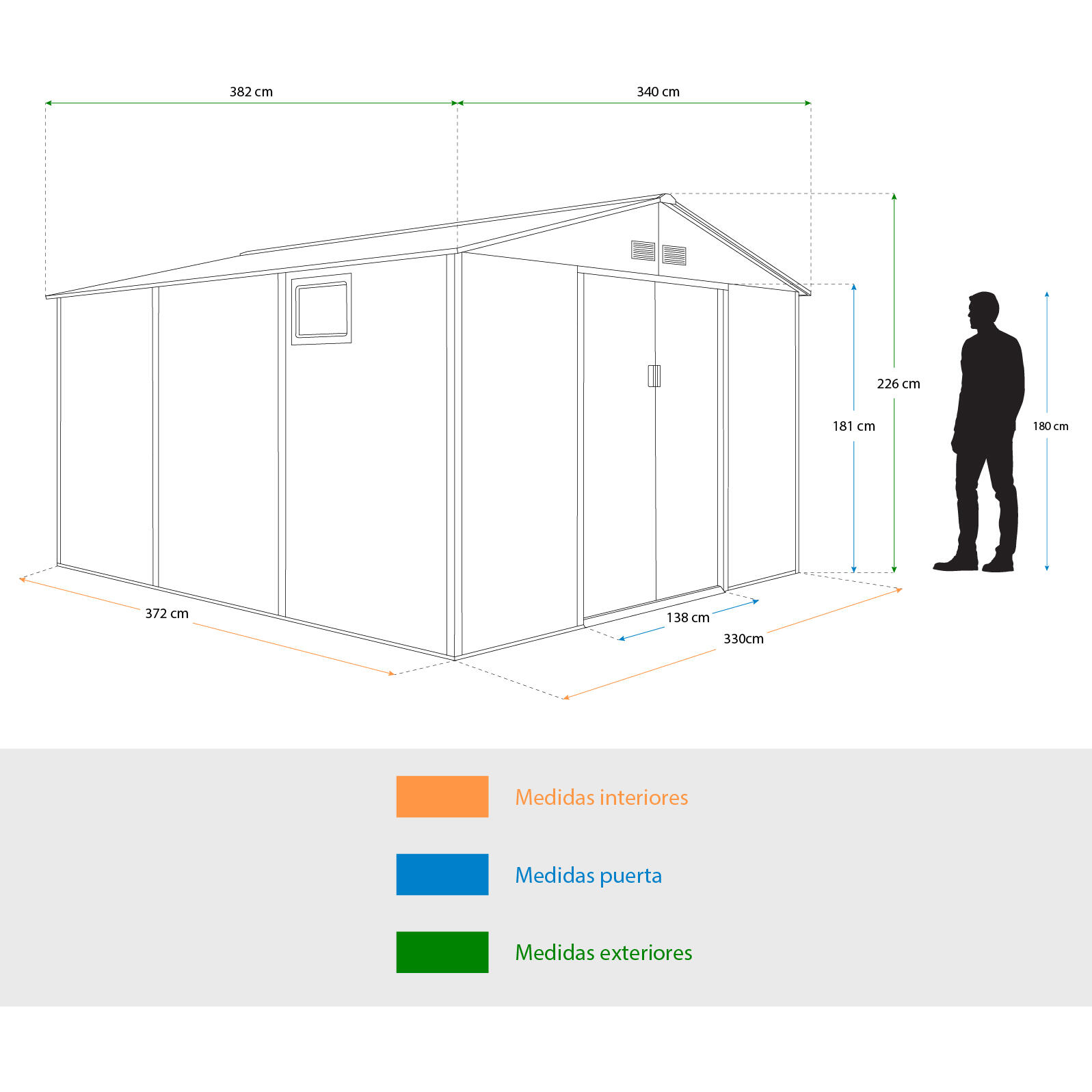 Caseta Metálica Gardiun Surrey 13 m2 Exterior 340x382x226 cm de Acero con Ventan 4/5