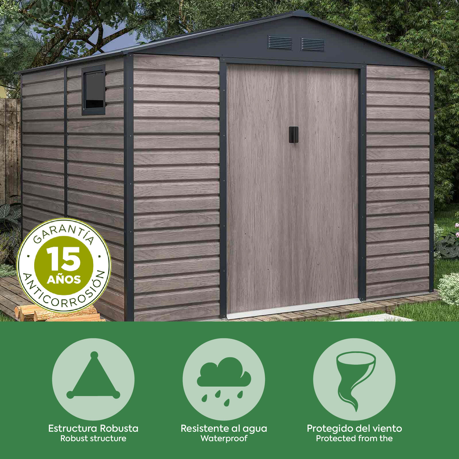 Caseta Metálica Gardiun Surrey 7,06 m2 Exterior 277x255x219 cm de Acero con Vent 5/5