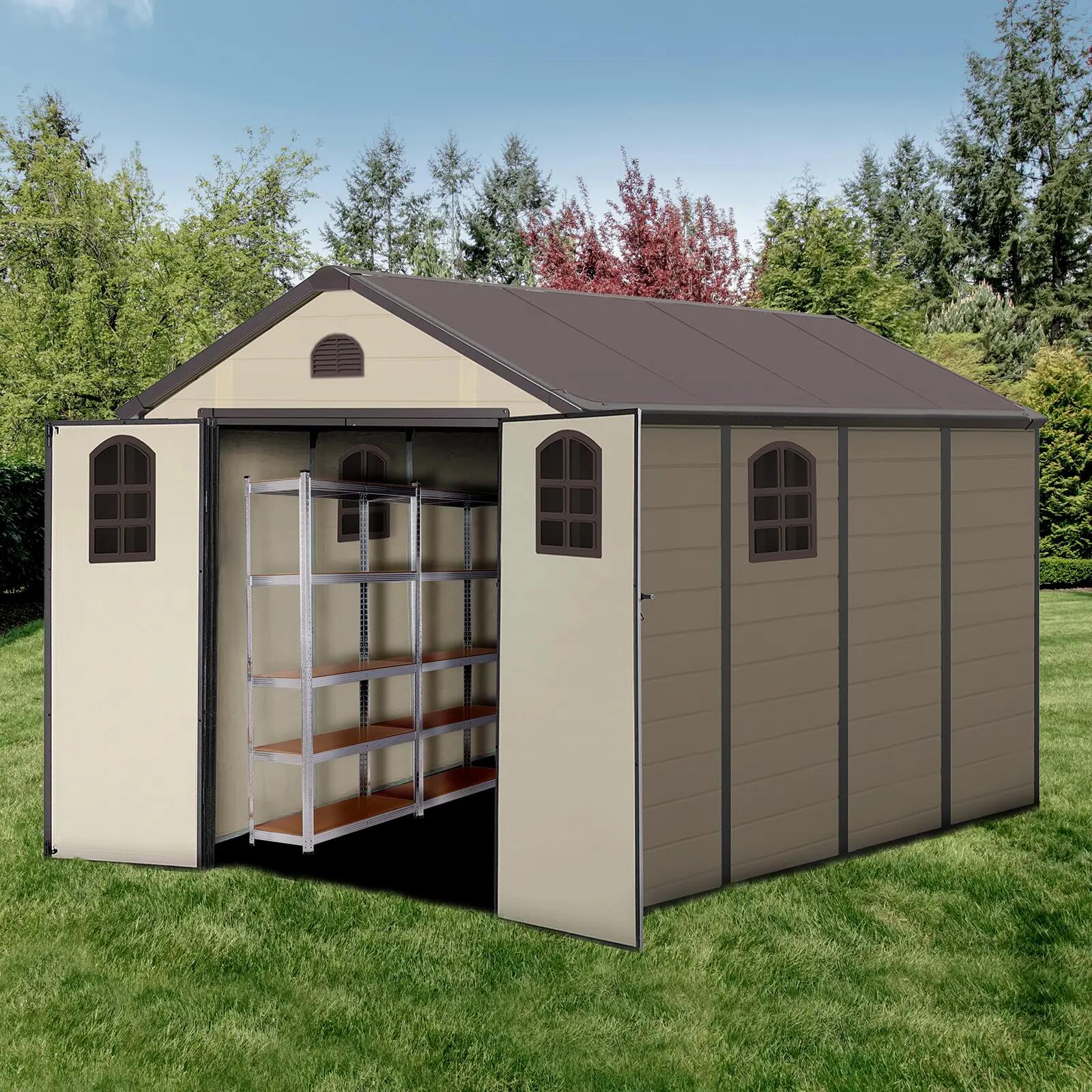 Pack Caseta de Resina Gardiun Alessia 8,82 m² 366x241x238 cm y 2 Estanterías Met 2/5