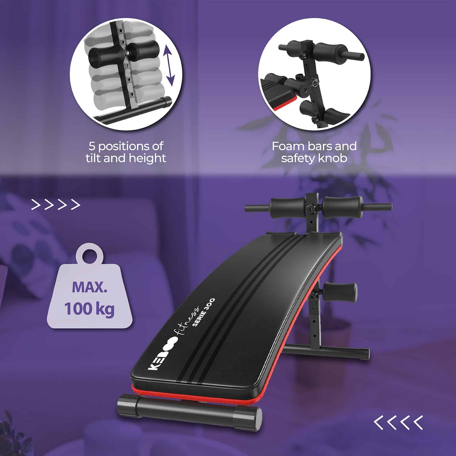 Banco de Abdominales y Musculación Keboo Fitness Serie 300 y con 5 Posiciones 14 3/5