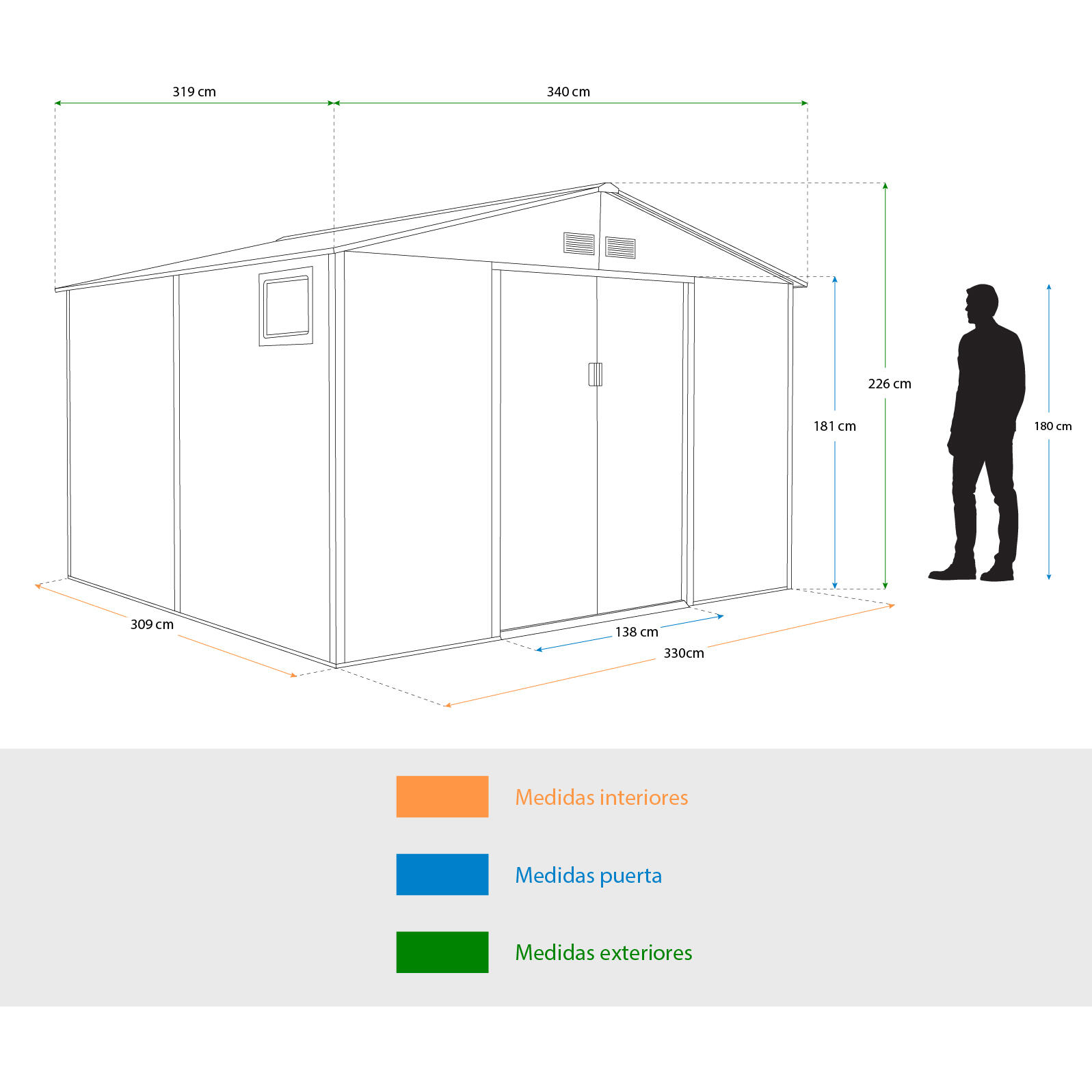 Caseta Metálica Gardiun Surrey 10,85 m2 Exterior 340x319x226 cm de Acero con Ven 4/5