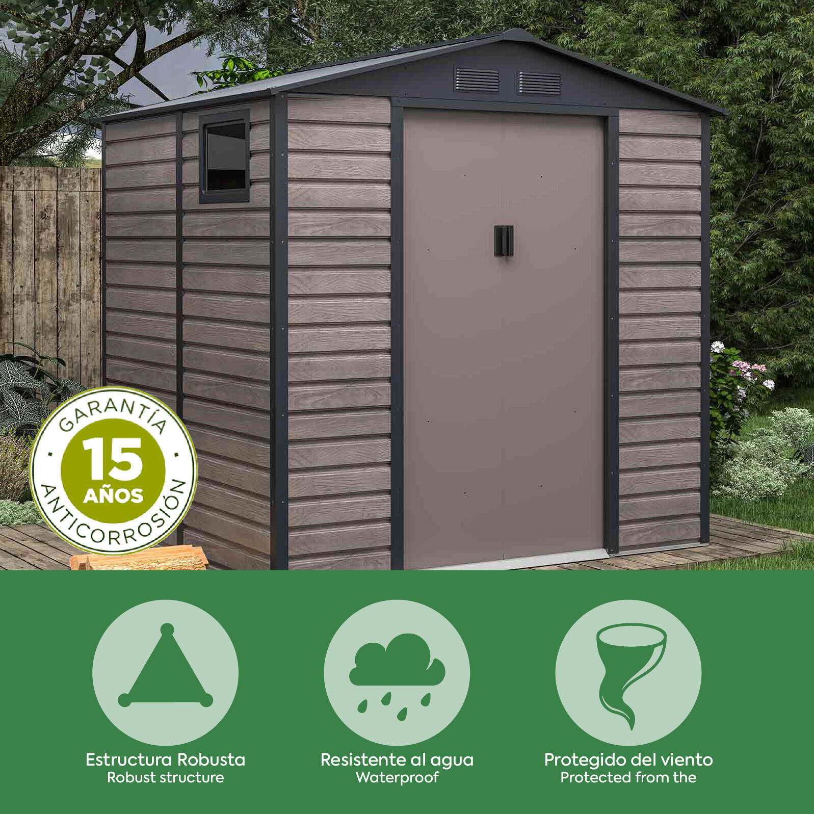 Caseta Metálica Gardiun Surrey 4,07 m2 Exterior 213x191x211 cm de Acero con Vent 5/5