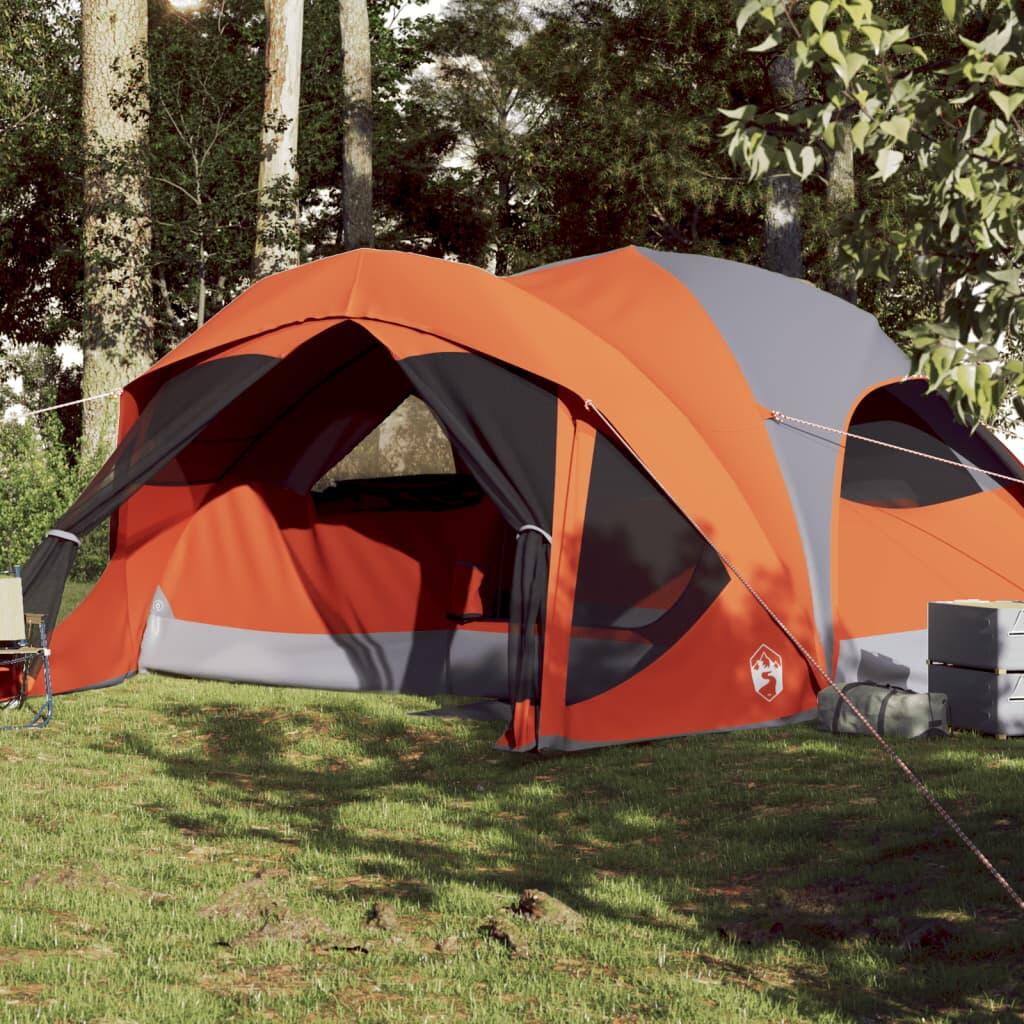 Tenda familiar estilo cabana 6 pessoas imperm. cinza/laranja