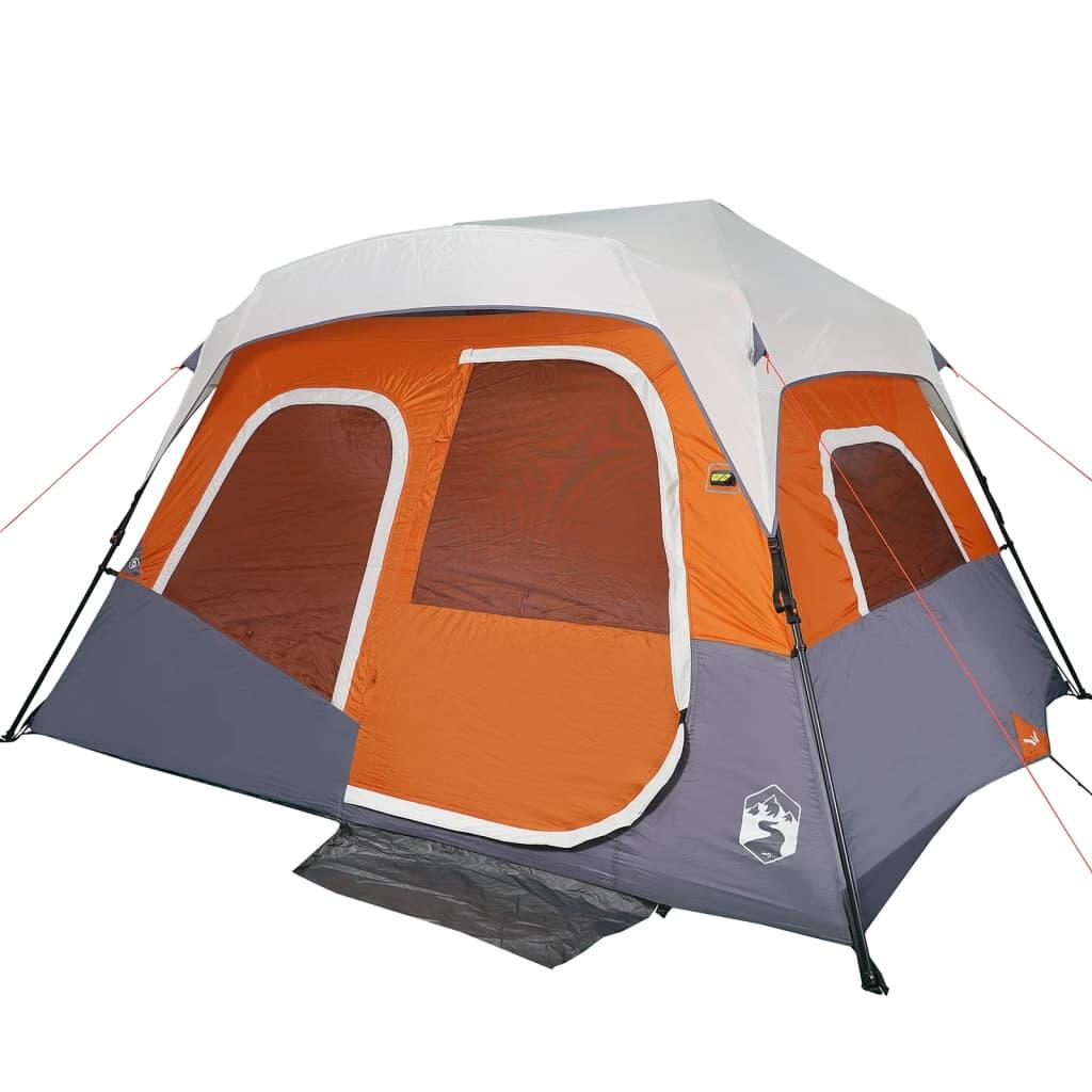 Tente VidaXL 6 Personnes avec Éclairage LED - Gris Clair et Orange 6/7