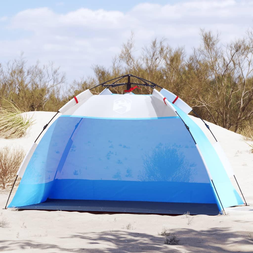 Tenda praia 2 pessoas libertação rápida impermeável azul ciano