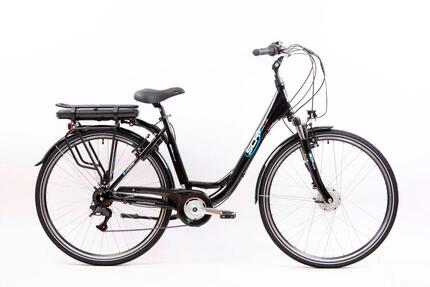 Rower elektryczny miejski, aluminiowy E-Moving 28”, zawieszenie