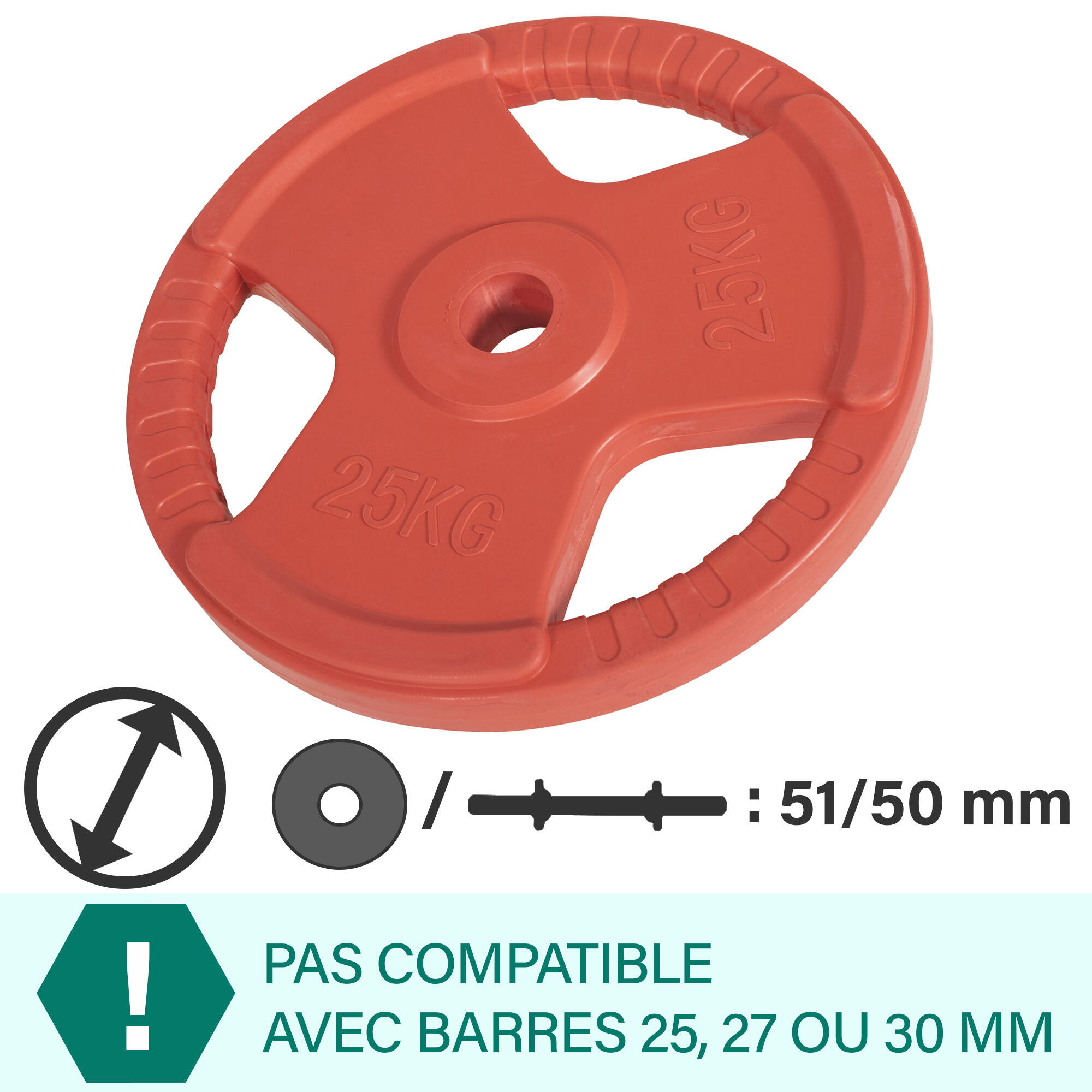 DISQUE DE MUSCULATION OLYMPIQUE CAOUTCHOUC GRIP 51MM | AU CHOIX DE 1,25KG À 25KG 2/7