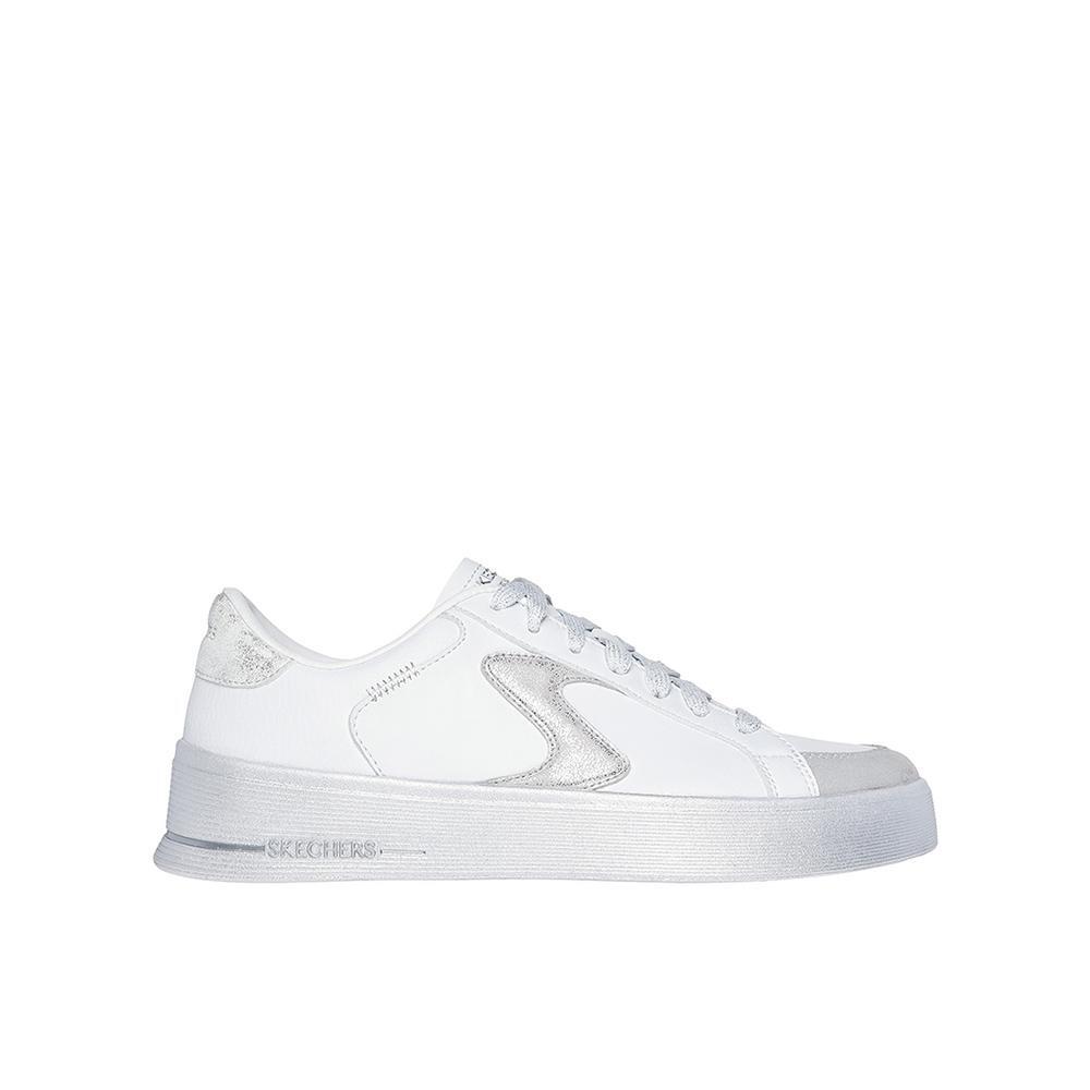 Baskets FEMME Skechers Hiland Quite Chic CUIR BLANC-ARGENT 1/5