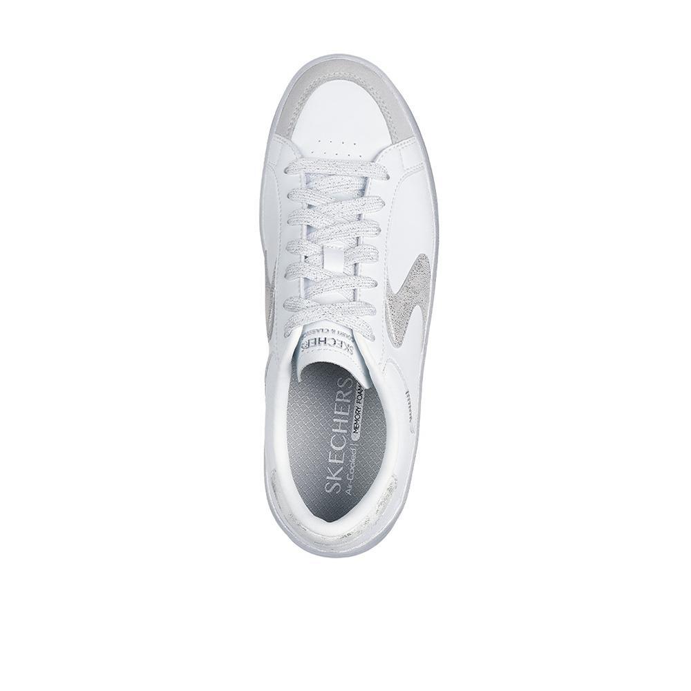 Baskets FEMME Skechers Hiland Quite Chic CUIR BLANC-ARGENT 3/5