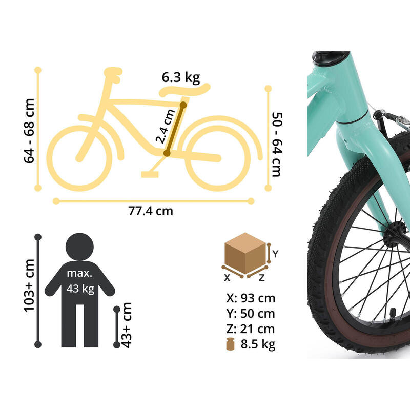 Vélo de ville 16" pour enfants 4 ans, VTC en aluminium léger 7 kg