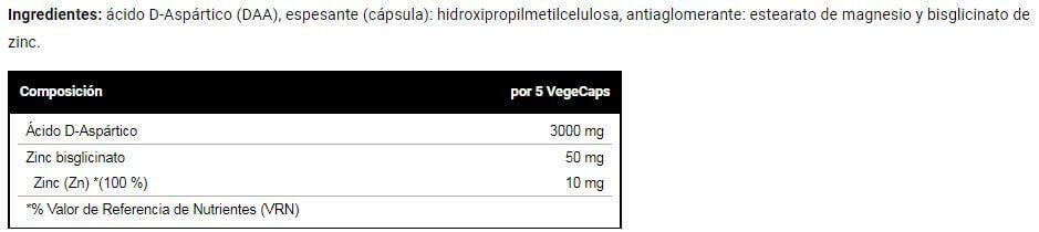 Daa d-aspartic acid + zinc - 90 cápsulas de VitoBest 3/4