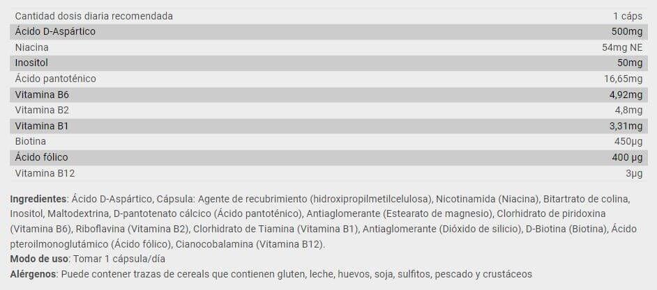 Ácido Aspártico + Complejo B - 120 cápsulas BIG 4/4