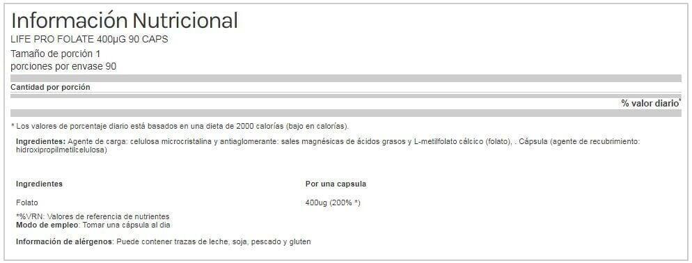 Folate 400µg - 90 Cápsulas LifePRO 3/3