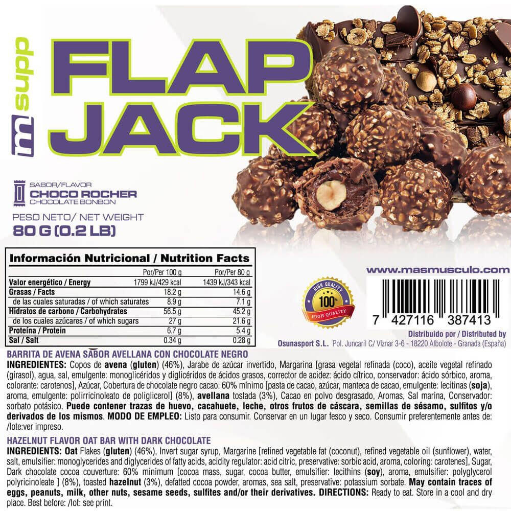 FlapJack (Barrita de Avena Energética) - 80g Bombón Rocher MASMUSCULO 4/5